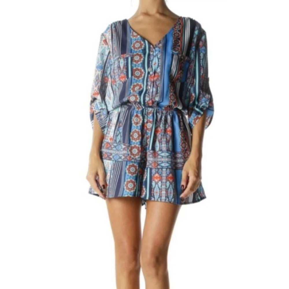 Mimi Chica Blue Orange Printed Romper